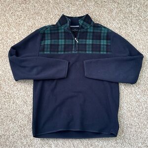 Brooks Brothers Navy Quarter-Zip Sweater with Green Plaid Medium